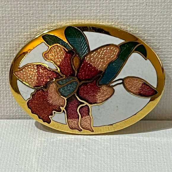 VINTAGE CLOISONNÉ FLORAL BROOCH - Picture 2 of 7